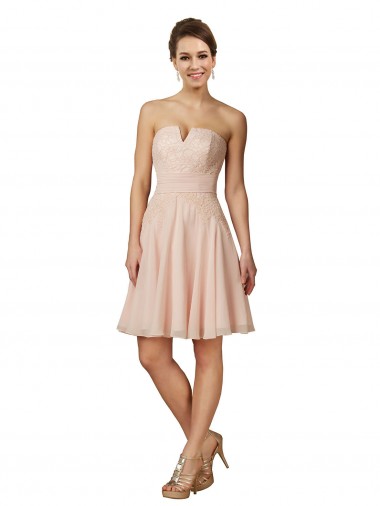 Knee Length Sleeveless Soft Chiffon & Lace Pink A-Line Bridesmaid Dress Canberra