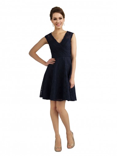 Knee Length Sleeveless Lace Dark Navy A-Line Bridesmaid Dress / Evening Dress Canberra