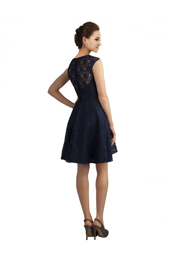 Knee Length Sleeveless Lace Dark Navy A-Line Bridesmaid Dress / Evening Dress Canberra