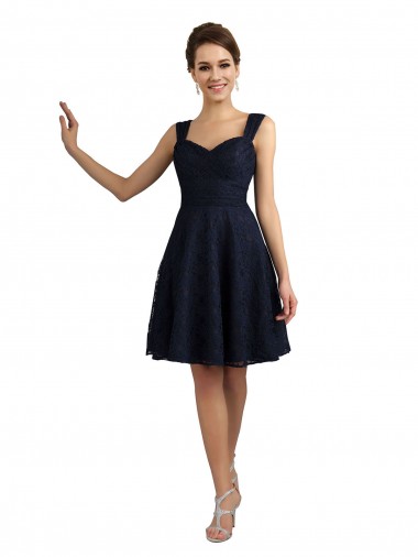 Knee Length Sleeveless Lace Dark Navy A-Line Bridesmaid Dresses Canberra