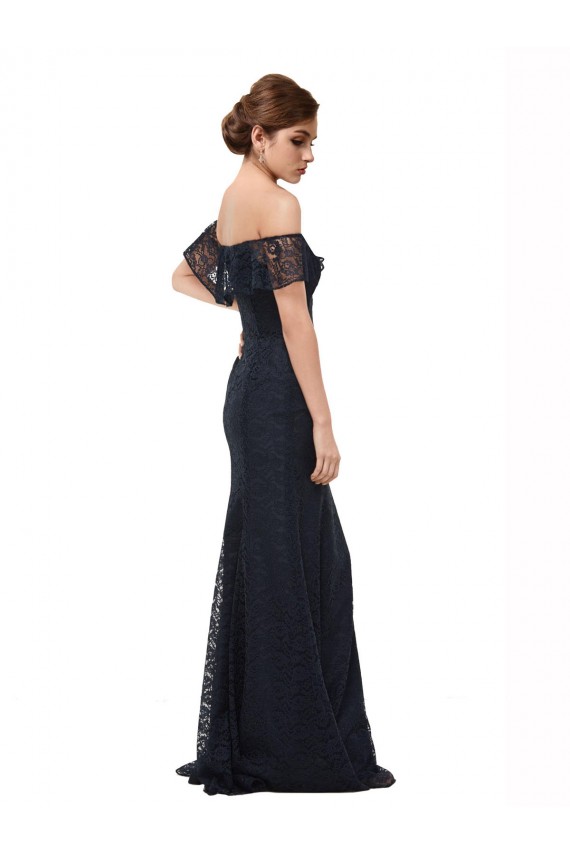 Long Flutter Sleeves Lace Dark Navy Mermaid Prom Dress / Bridesmaid Dress Canberra