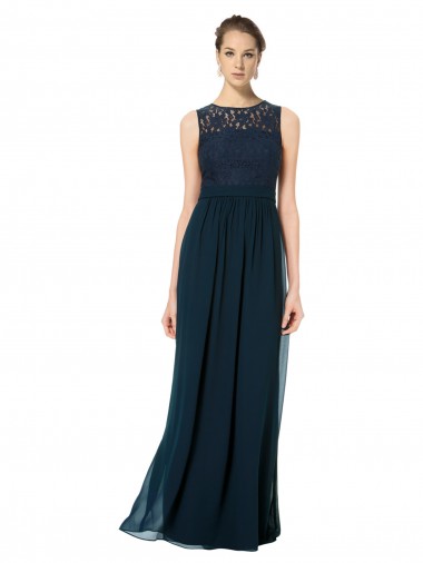 Long Sleeveless Chiffon & Lace Dark Navy A-Line Bridesmaid Dress Canberra