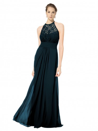 Long Sleeveless Soft Chiffon & Lace Dark Navy A-Line Formal Dress / Bridesmaid Dress Canberra