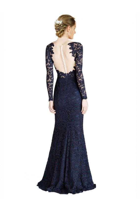 Long Long Sleeves Lace Dark Navy Mermaid Prom Dress / Bridesmaid Dress Canberra