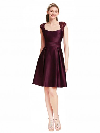 Knee Length Sleeveless Satin & Lace Grape A-Line Bridesmaid Dress Canberra