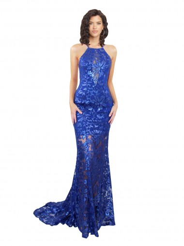 Long Sleeveless Lace Royal Blue Mermaid Semi Formal Evening Dress / Prom Dress / Bridesmaid Dress Canberra