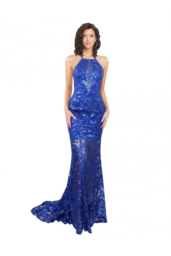Long Sleeveless Lace Royal Blue Mermaid Semi Formal Evening Dress / Prom Dress / Bridesmaid Dress Canberra