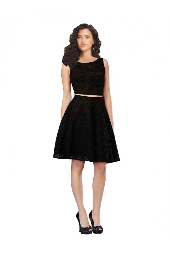Knee Length Sleeveless Lace Black A-Line Bridesmaid Dress Canberra