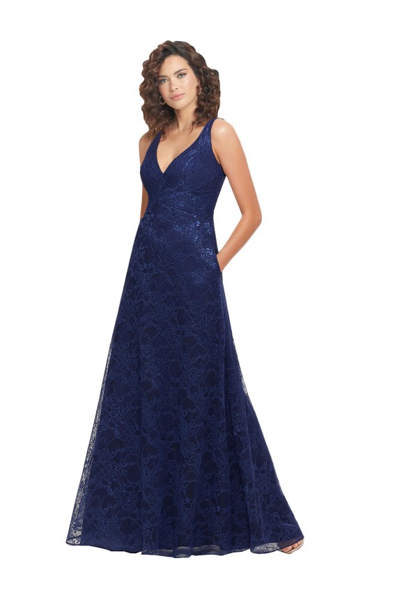 Long Sleeveless Lace Dark Navy A-Line Bridesmaid Dress Canberra