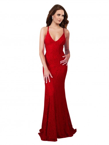 Long Sleeveless Lace Red Mermaid Formal Dress / Bridesmaid Dress Canberra