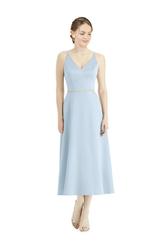 Tea Length Sleeveless Satin Light Sky Blue A-Line Bridesmaid Dress Canberra