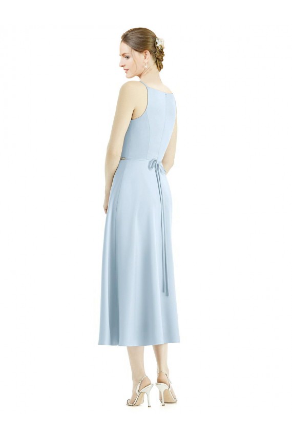 Tea Length Sleeveless Satin Light Sky Blue A-Line Bridesmaid Dress Canberra