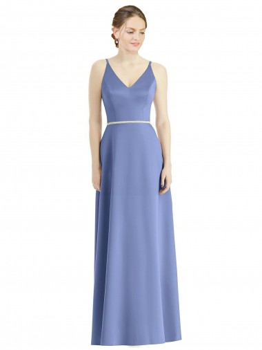 Long Sleeveless Satin Periwinkle A-Line Bridesmaid Dress Canberra