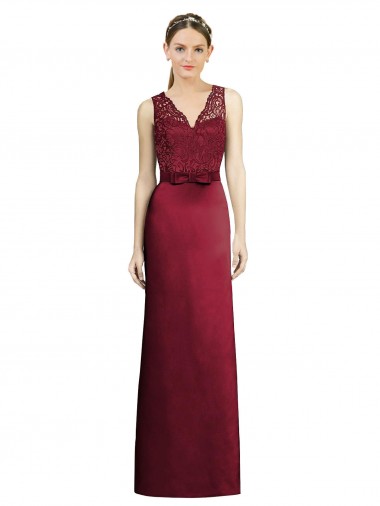 Long Sleeveless Satin & Lace Burgundy A-Line Bridesmaid Dress Canberra