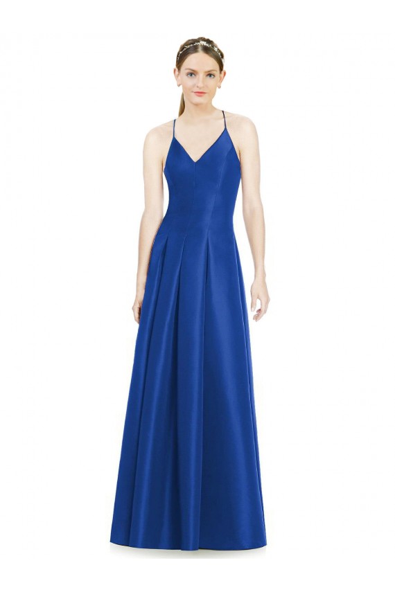 Long Sleeveless Satin Royal Blue A-Line Bridesmaid Dress Canberra