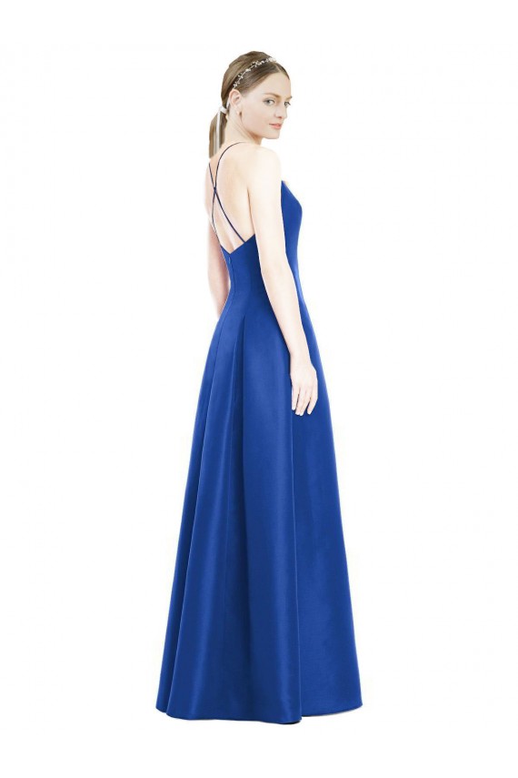 Long Sleeveless Satin Royal Blue A-Line Bridesmaid Dress Canberra