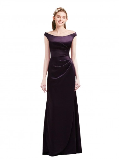 Long Cap Sleeves Satin Grape A-Line Bridesmaid Dress Canberra