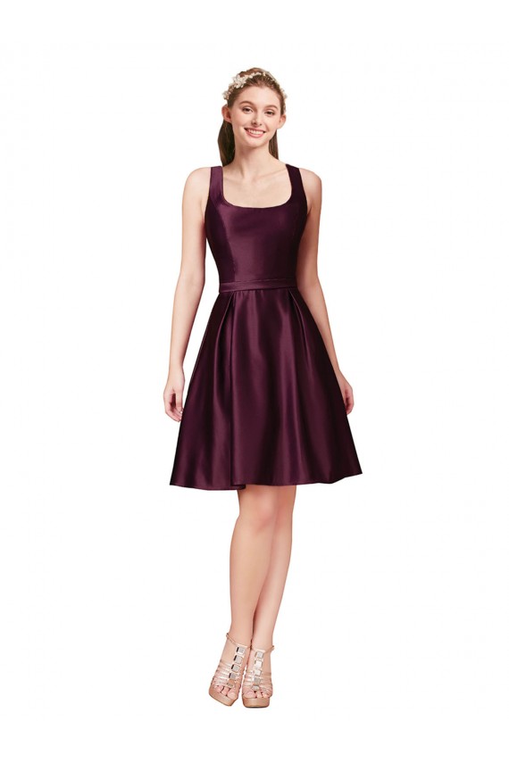 Knee Length Sleeveless Satin A-Line Prom Dress / Bridesmaid Dress Canberra