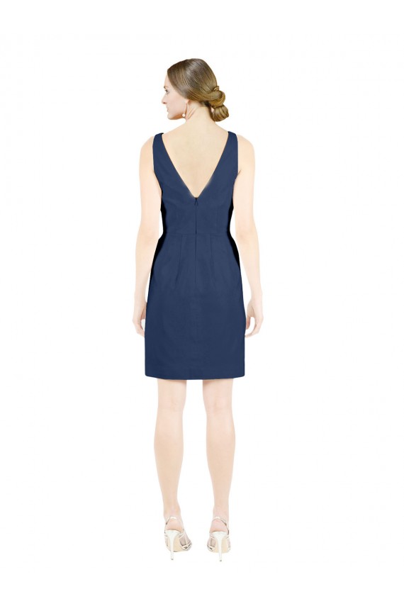Knee Length Sleeveless Satin Dark Navy A-Line Evening Gown / Bridesmaid Dress Canberra