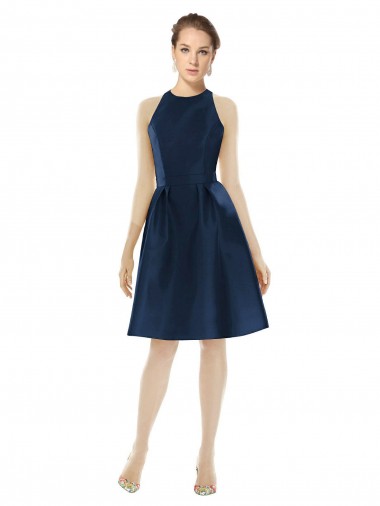 Cocktail Length Sleeveless Satin Dark Navy A-Line Bridesmaid Dress Canberra