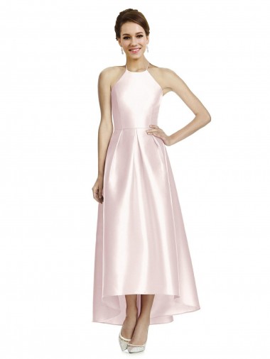 Long Sleeveless Satin Pink A-Line High Low Bridesmaid Dress Canberra