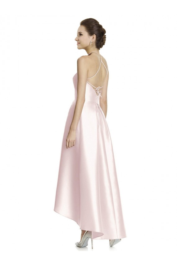 Long Sleeveless Satin Pink A-Line High Low Bridesmaid Dress Canberra