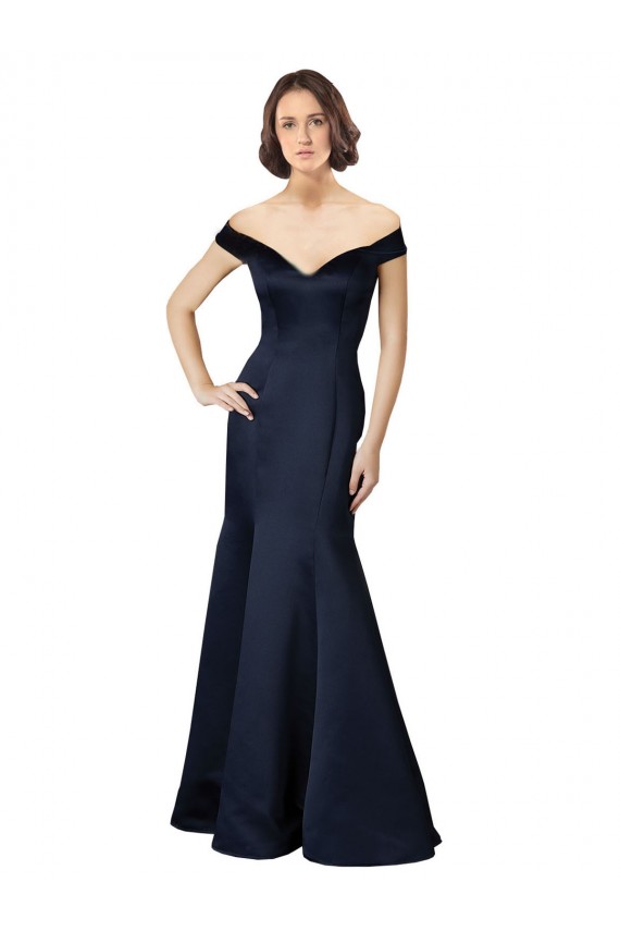 Long Cap Sleeves Satin Dark Navy Mermaid Prom Dress / Bridesmaid Dress Canberra