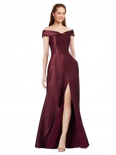 Long Cap Sleeves Satin Burgundy Gold A-Line Black Tie Evening Gown / Prom Dress / Bridesmaid Dress Canberra