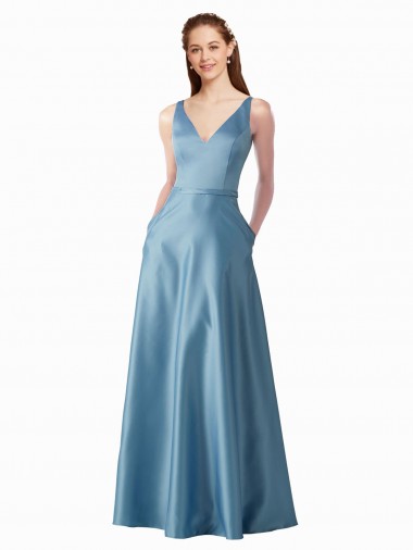 Long Sleeveless Satin A-Line Black Tie Prom Dress / Bridesmaid Dress Canberra