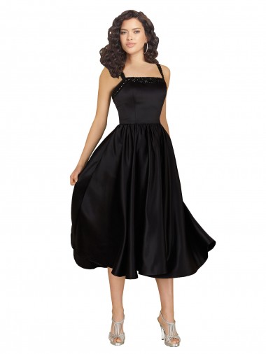 Knee Length Sleeveless Satin Black A-Line Prom Dress / Bridesmaid Dress Canberra