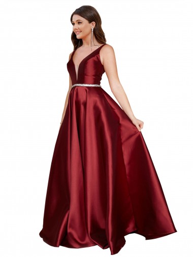 Long Sleeveless Satin Burgundy A-Line Formal Plus Size Evening Gown / Prom Dress / Bridesmaid Dress Canberra