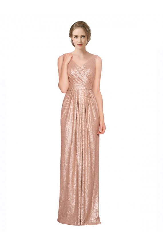 Long Sleeveless Sequin Rose Gold Sheath Bridesmaid Dress / Evening Dress Canberra