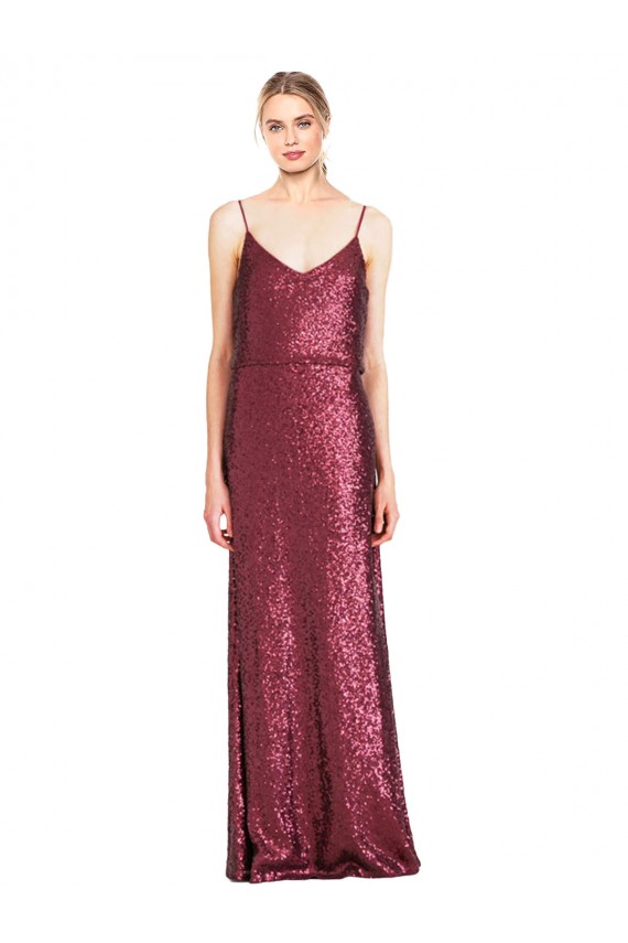 Long Sleeveless Sequin Burgundy A-Line Formal Evening Gown / Prom Dress / Bridesmaid Dress Canberra