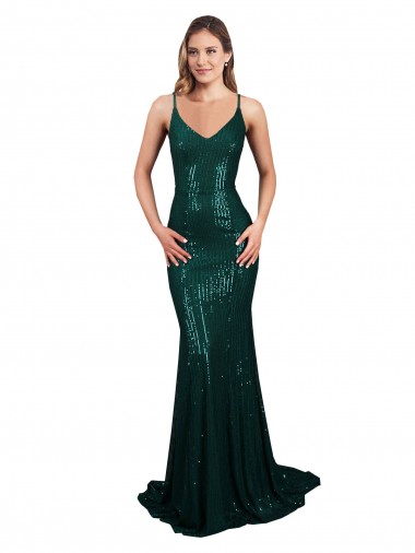 Long Sleeveless Sequin Dark Green Mermaid Formal Evening Gown / Prom Dress / Bridesmaid Dress Canberra