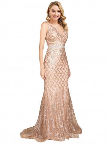 Long Sleeveless Sequin & Sparkling Sequin Rose Gold Mermaid Formal Plus Size Evening Gown / Prom Dress / Bridesmaid Dress Canberra