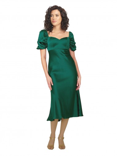 Midi Length Short Sleeves Silk like Satin Hunter A-Line Formal Evening Gown / Prom Dress / Bridesmaid Dress Canberra