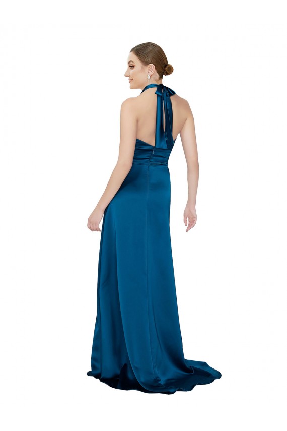 Long Sleeveless Silk like Satin Peacock Blue A-Line Formal Evening Gown / Prom Dress / Bridesmaid Dress Canberra