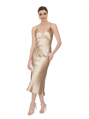 Midi Length Sleeveless Silk like Satin A-Line Formal Evening Gown / Prom Dress / Bridesmaid Dress Canberra