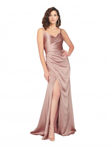 Long Sleeveless Silk like Satin Dusty Pink Sheath Black Tie Evening Gown / Prom Dress / Bridesmaid Dress Canberra