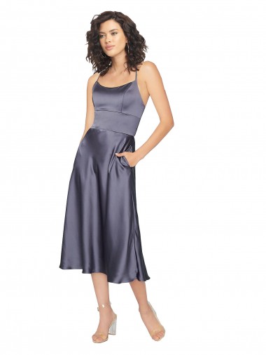 Midi Length Sleeveless Silk like Satin Dusk A-Line Prom Dress / Bridesmaid Dress Canberra