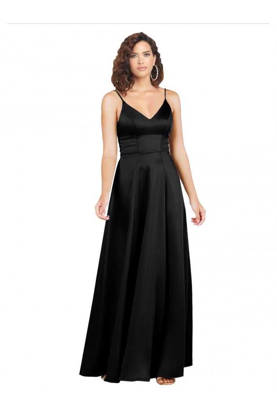 Long Sleeveless Silk like Satin Black A-Line Formal Evening Gown / Prom Dress / Bridesmaid Dress Canberra