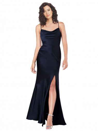 Long Sleeveless Silk like Satin Dark Navy A-Line Black Tie Evening Gown / Prom Dress / Bridesmaid Dress Canberra
