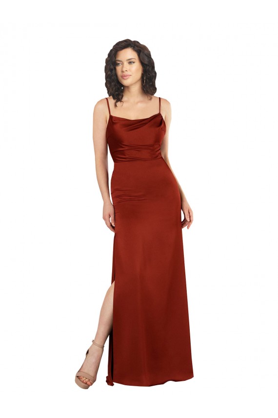 Long Sleeveless Silk like Satin Red Spaghetti Straps A-Line Formal Evening Gown / Prom Dress / Bridesmaid Dress Canberra