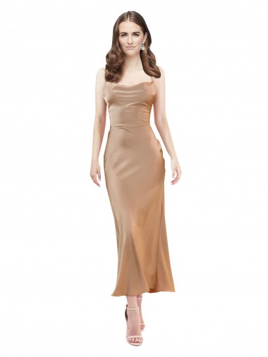 Midi Length Sleeveless Silk like Satin Rose Gold Sheath Formal Evening Gown / Prom Dress / Bridesmaid Dress Canberra