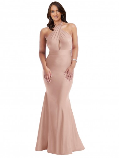 Long Sleeveless Silk like Satin Dusty Pink Halter Neck Mermaid Formal Plus Size Evening Gown / Prom Dress / Bridesmaid Dress Canberra
