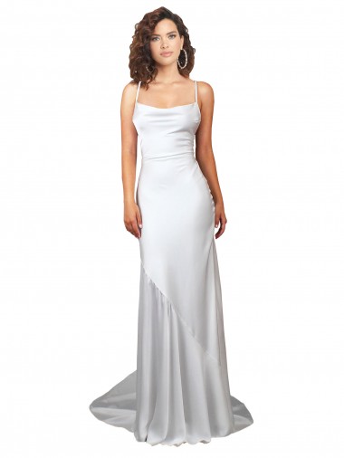 Sweep Train Sleeveless Silk like Satin White Sheath Beach Wedding Dress Canberra