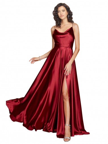 Long Sleeveless Silk like Satin Burgundy A-Line Black Tie Evening Dress / Prom Dress / Bridesmaid Dress Canberra