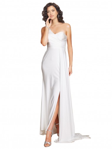 Long Sleeveless Silk like Satin White A-Line Wedding Dress Canberra