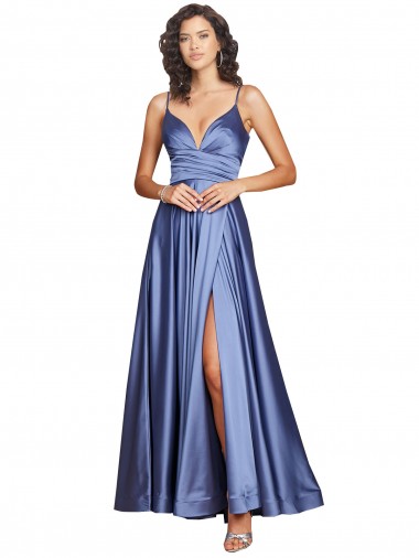 Long Sleeveless Silk like Satin French Blue A-Line Black Tie Evening Gown / Prom Dress / Bridesmaid Dress Canberra