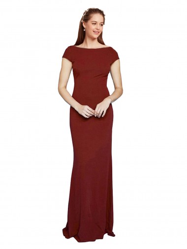 Long Cap Sleeves Stretch Crepe Burgundy Mermaid Formal Evening Gown / Prom Dress / Bridesmaid Dress Canberra
